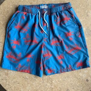 Mosmann Australia Mens Blue Red Palm Tree Swim Trunks Board Shorts Size M